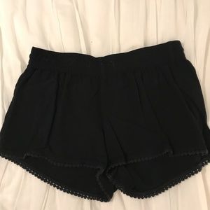 Black Cotton Shorts with Ball detailing on the Hem